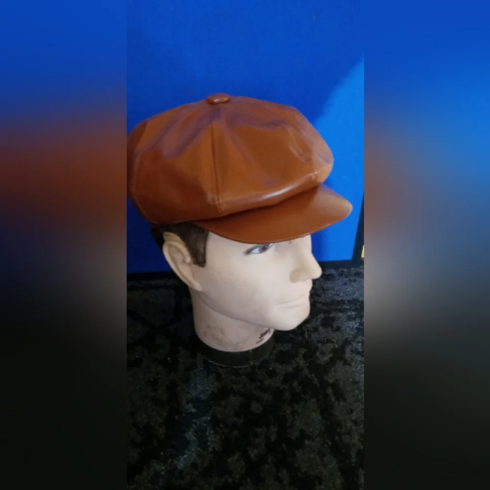 Brown Leather Newsboy Cap - Classic Baker Boy Hat
